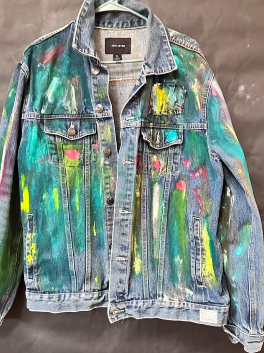 Adam Levine Denim Jacket Size Extra Large Xl Hand Painted Jeans Abstract Art - Picture 6 of 12